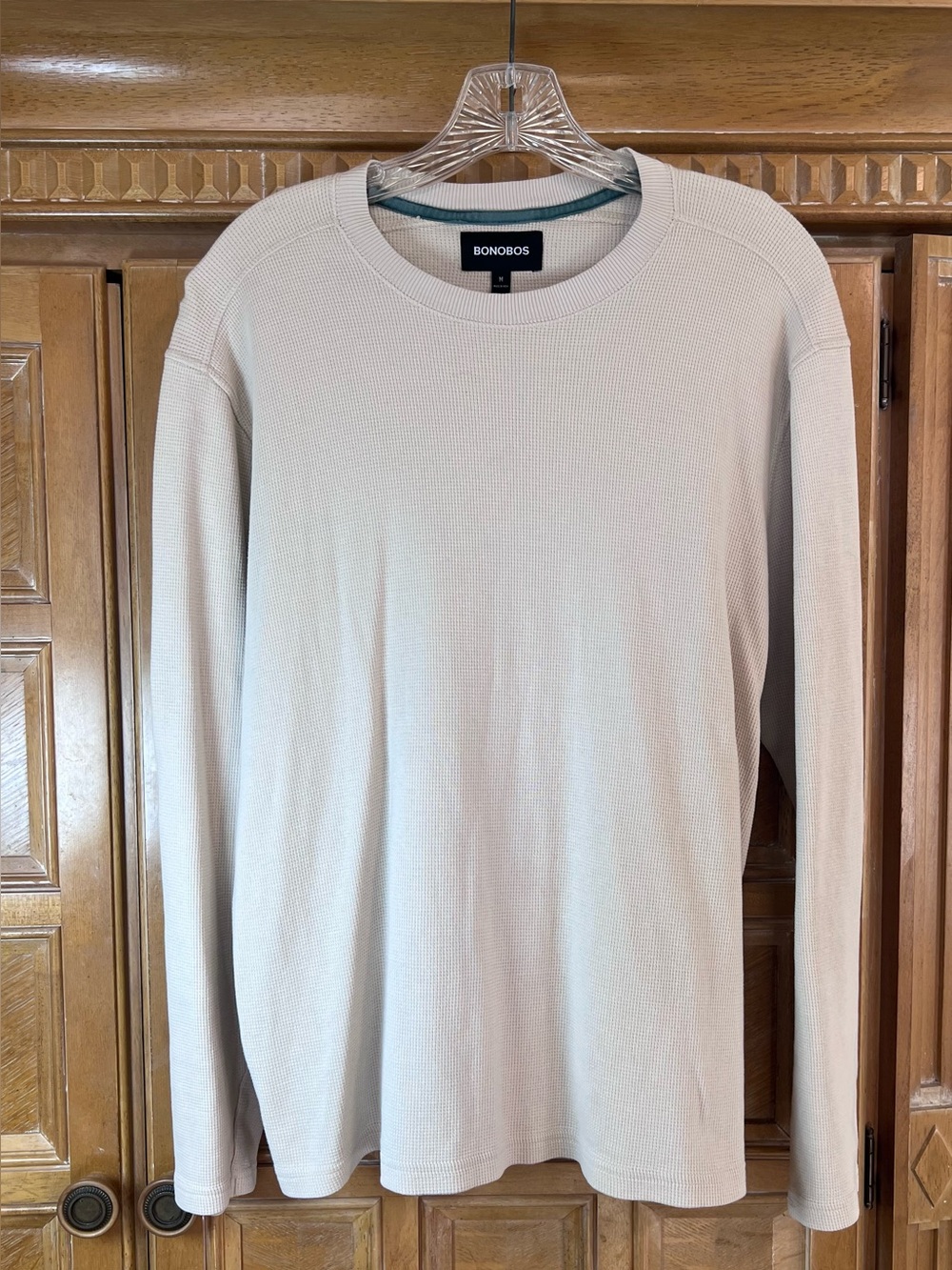 Bonobos Men’s Waffle Knit Thermal Long Sleeve Crewneck Shirt Beige Oatmeal Med